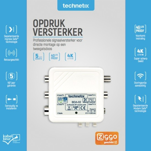 Technetix Coax BDA-02-S Opdruk Signaalversterker BDA-02 SHOP 11201431