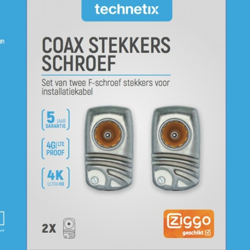 Technetix Coax HQ-F-CON-A+S Stekkers 2x F-Schroef Male SHOP 11200710