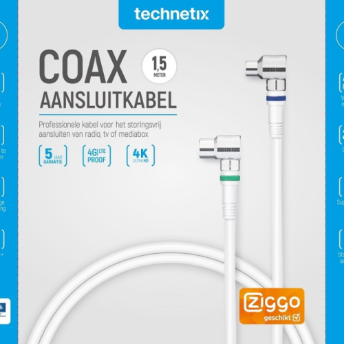 Technetix Coax RLA++21-1.5-S Aansluitkabel 1.5M HAAKS SHOP 11201510