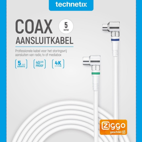 Technetix Coax RLA++21-5-S Aansluitkabel 5.0M HAAKS SHOP 11201530