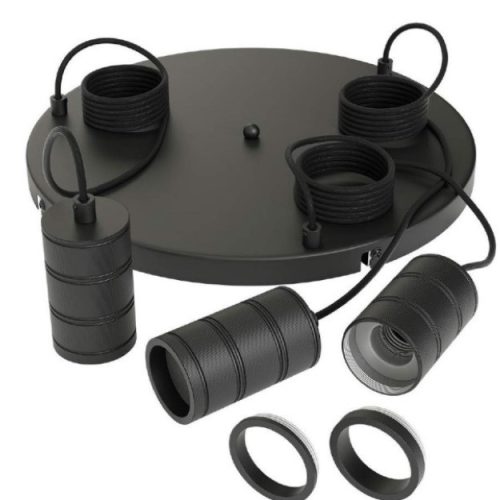 Calex Multi Cordset Snoerpendel 3x E27 2mtr Zwart rond 400mm 965248