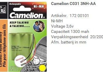 Camelion Telefoon Batterij Nimh 3xAA 3.6V 1300Ma Universele Stekker C031