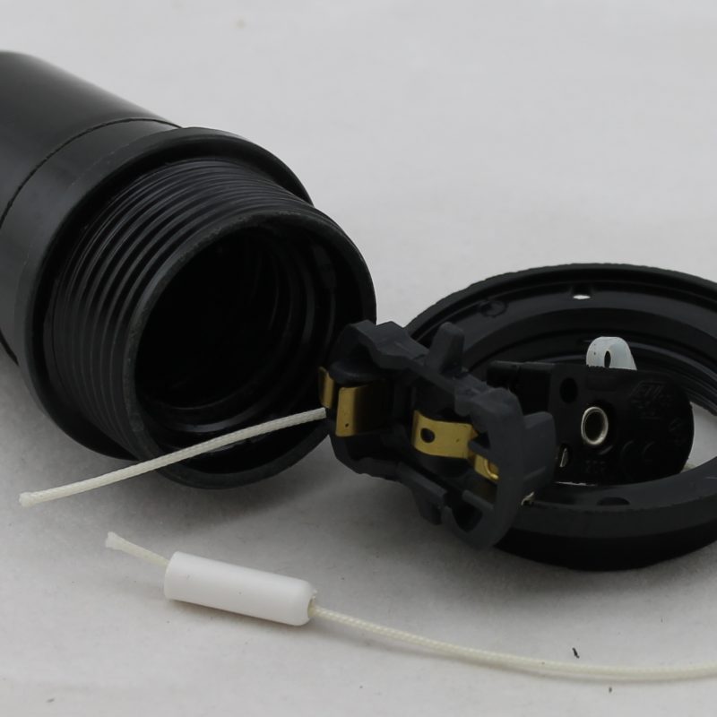 Lamphouder Fitting E27 Half Hoog Buitendraad Trekschakelaar 1Ring Zw