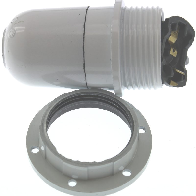 Lamphouder Fitting E27 Flens Half Hoog Met Wipschakelaar Wit en 1 Ring