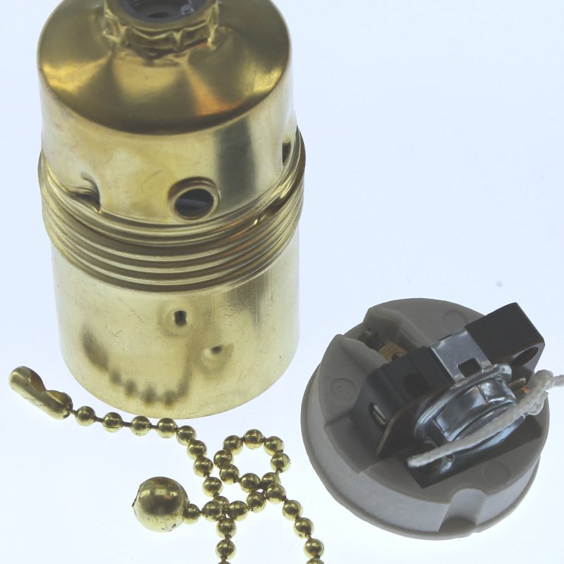 Lamphouder Fitting E27 Glad Met Trekschakelaar Messing