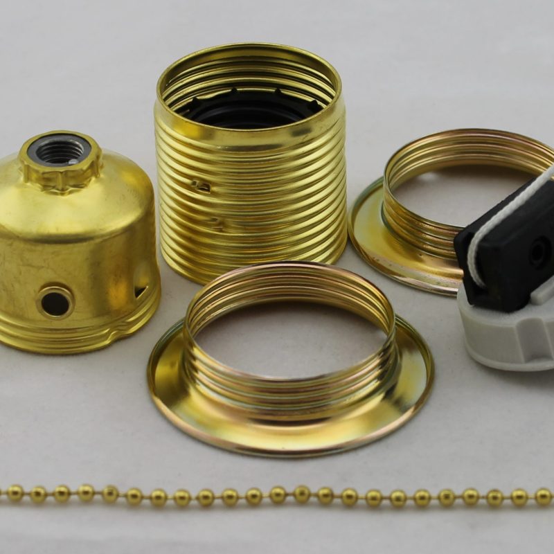 Lamphouder Fitting E27 Trekschakelaar Messing Buitendraad + 2 Ringen