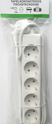 Greenline Tafelcontactdoos Tcd 6-Voudig Ra 5.0Mtr Snoer 45Gr Wit