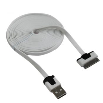 A-Dapt T019 Apple Datakabel 30-Pins Plat 3.0Mtr Wit Voor Apple 1 2 3