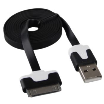 A-Dapt T081 Apple Datakabel 30-Pins Plat 1.0Mtr Zwart