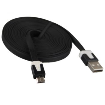 A-Dapt T086 Datakabel en Laadkabel Micro Usb Plat 3.0Mtr Zwart