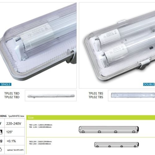 Aigostar Waterdicht Armatuur WD. Leeg Voor Led TLD TL8 2x58W 150Cm Alleen geschikt voor Led buizen.