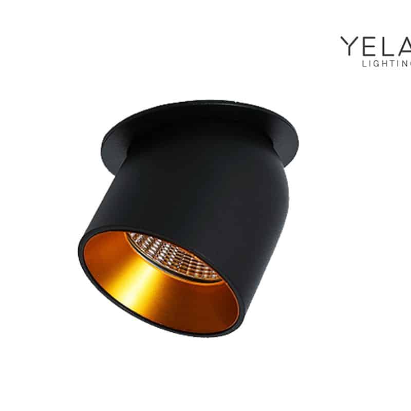 Yela- Jade Cilinder Inb. Spot Led Zwart/Goud 8W Dim 36Gr 78(70mm) DTW