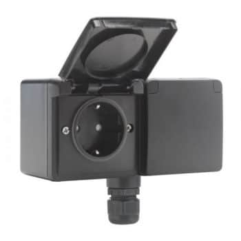 Niko New Hydro Wandcontactdoos Opbouw RA 2V KV Zwart 761-37848