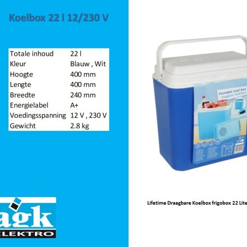 Lifetime Draagbare Koelbox Frigobox 22 Liter 12V en 230V