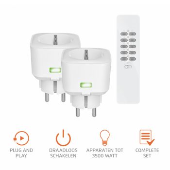 Klikaan Klikuit Set ACC2-3500R 2X Compacte Stopcontactschakel Inclusief Afstand bediening