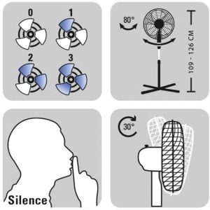 Staande Ventilator Zwart 40CM 3 Standen 103cm -129cm Velamp incl A.B - Afbeelding 4