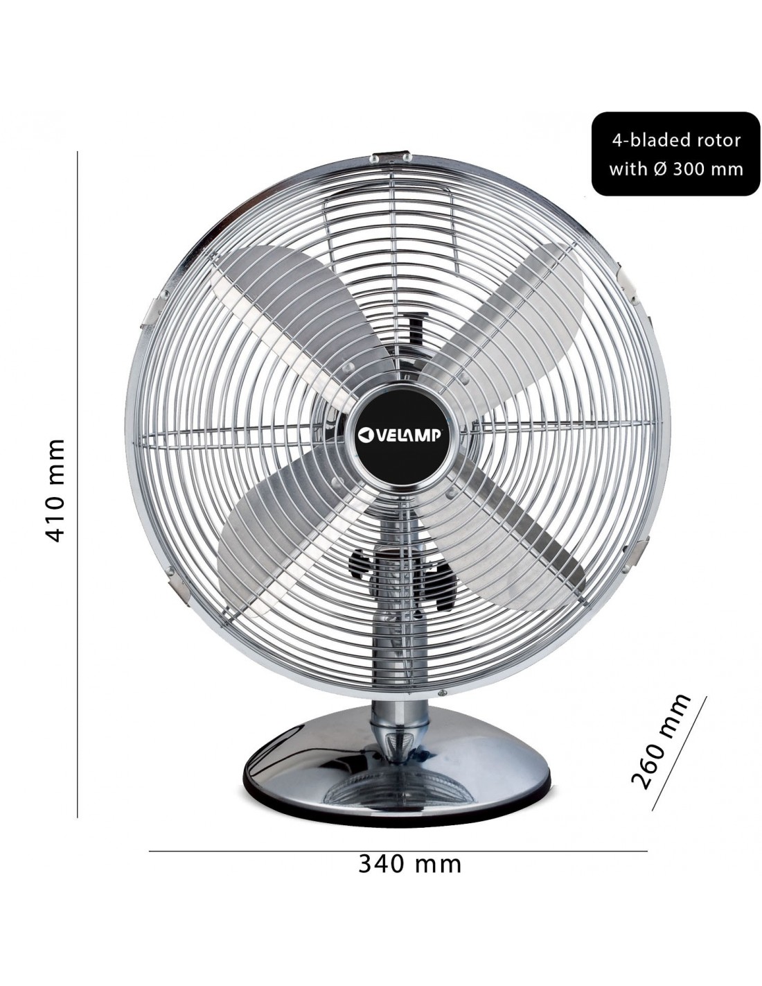 Staande Ventilator Chroom 45CM Standen 50W 84-130cm Velamp