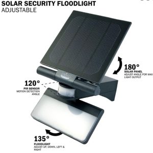 HP- Led Solar Flood Light 600L 60000K met Pir IP44 Lithium Max 8 mtr - Afbeelding 2