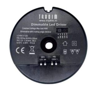 Tradim Led Driver ROND Dim 12V max 40VA LD40CV12D 105x32mm M10 gat - Afbeelding 2
