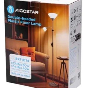 Aigostar Tweekoppige vloerlamp E14+ E27  B10306P41 grijs wit - Afbeelding 3