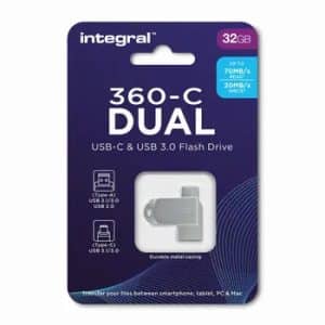 Integral Geheugen USB- Stick 32Gb Dual Metal USB 3.0 /  USB-C