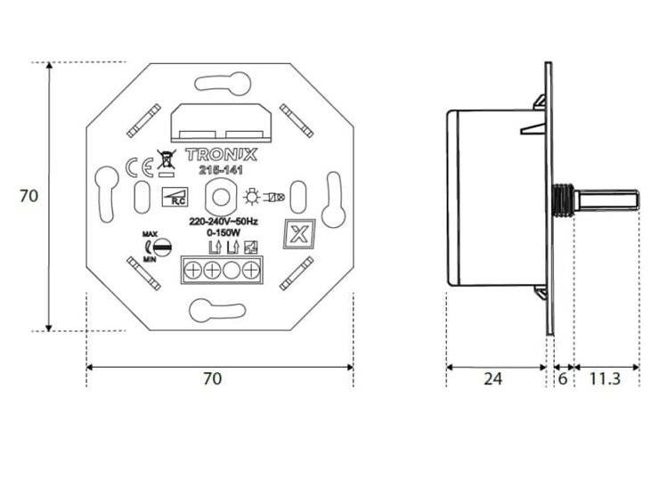 LED dimmer Inbouw Tronix universal trailing edge 1W-150W type 215-141 2 LED dimmer Inbouw Tronix universal trailing edge 1W-150W type 215-141 - Afbeelding 2